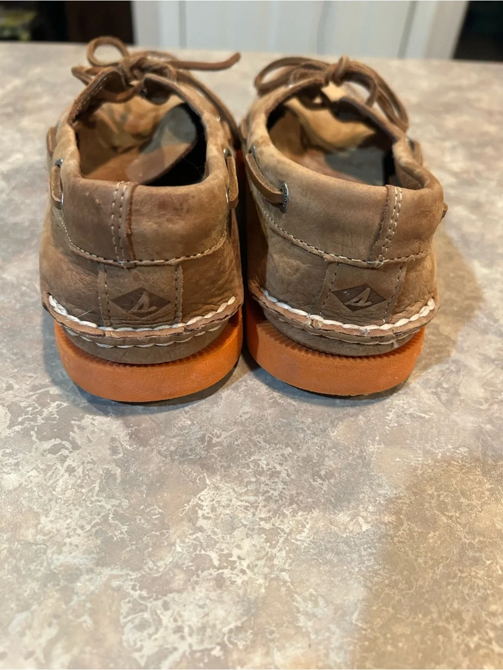 Sperry Brown Suede Men’s Top-Sider Boat Shoes with Orange Sole Size 8.